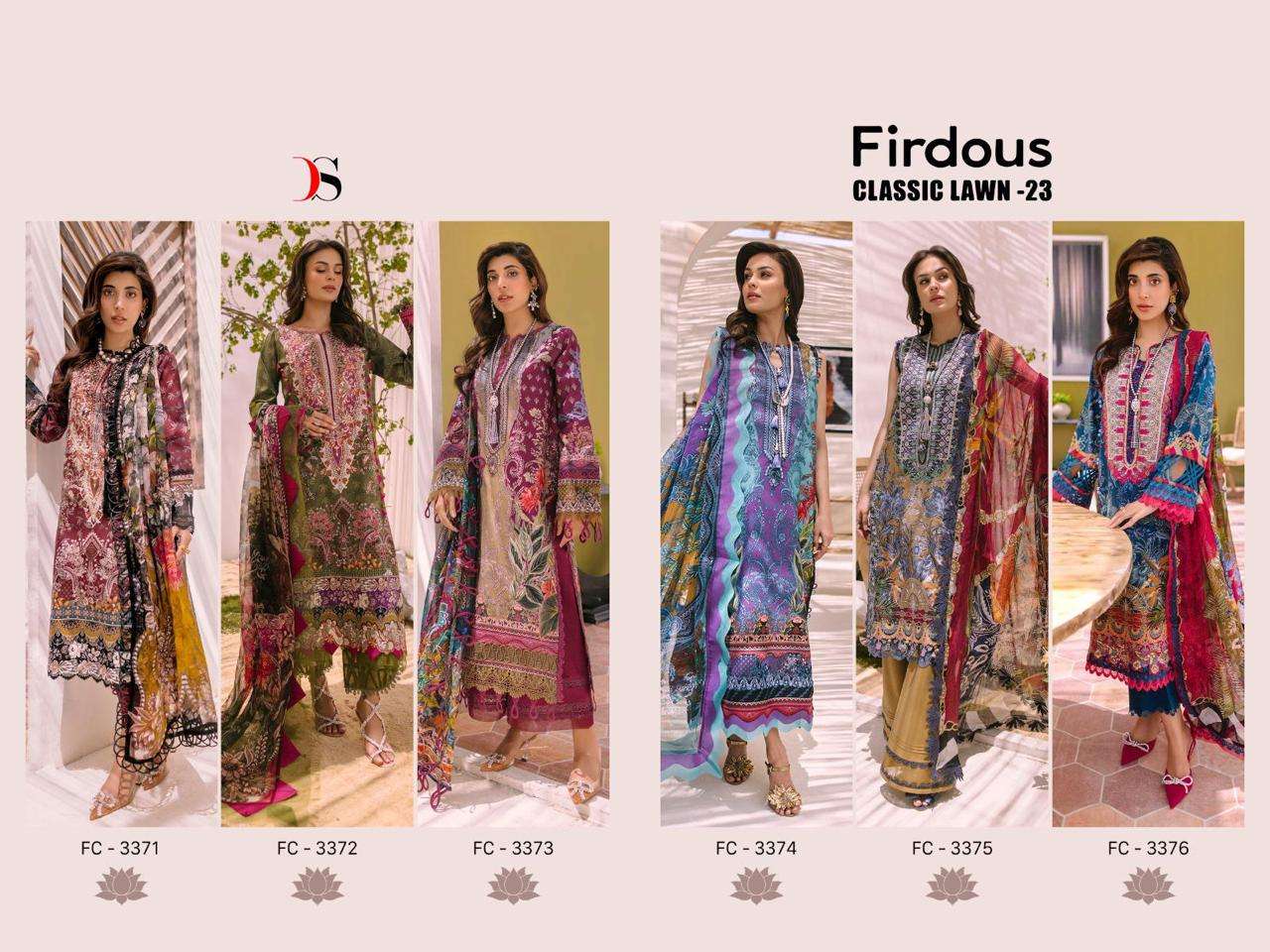 Deepsy Firdous Classic Lawn Vol 23 Chiffon Dupatta Salwar Kameez Wholesale catalog