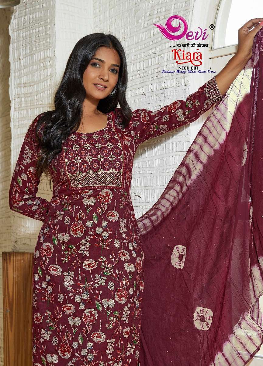Devi Kiara Neck Cut – Kurti Pant With Dupatta - Wholesale Catalog