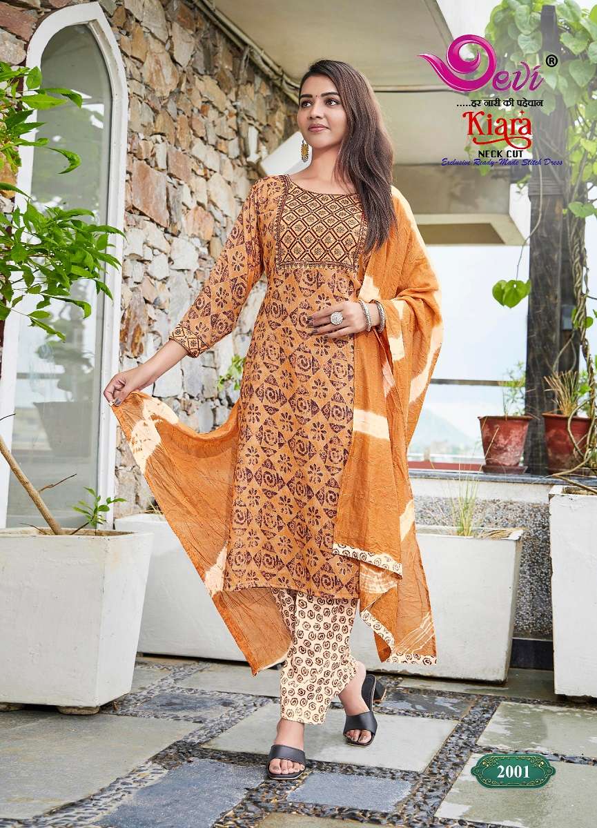 Devi Kiara Neck Cut – Kurti Pant With Dupatta - Wholesale Catalog