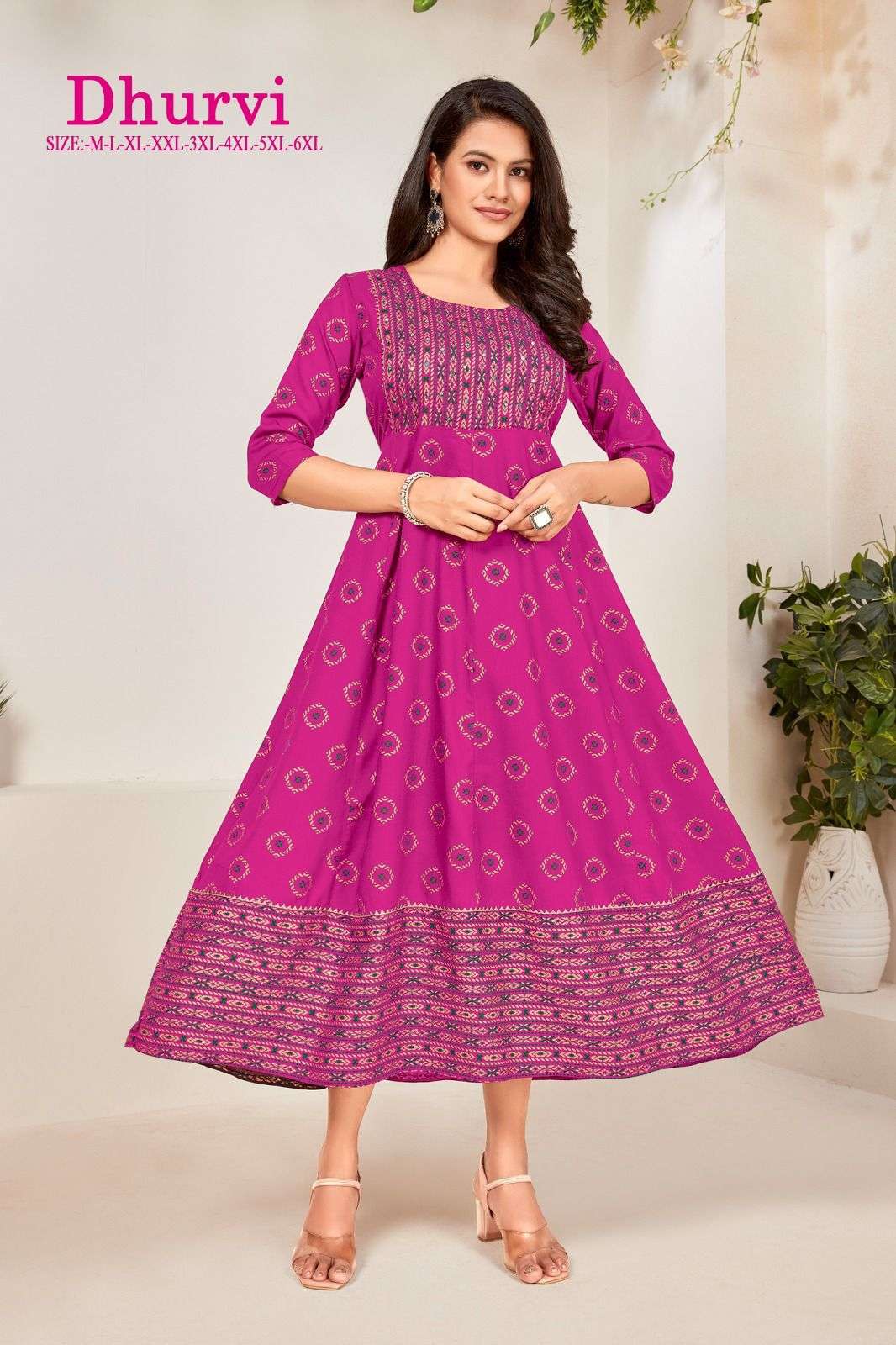 DHRUVI RAYON KHADI GOLD NECK HANDWORK Gown Kurti Wholesale catalog