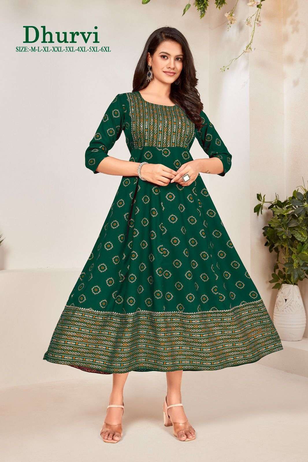 DHRUVI RAYON KHADI GOLD NECK HANDWORK Gown Kurti Wholesale catalog