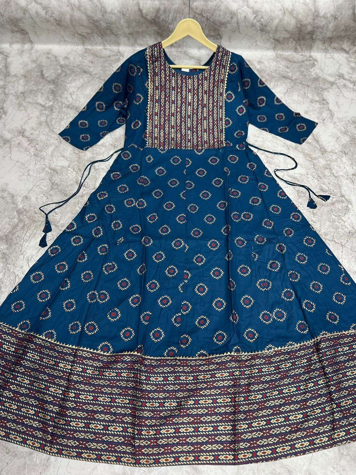 DHRUVI RAYON KHADI GOLD NECK HANDWORK Gown Kurti Wholesale catalog