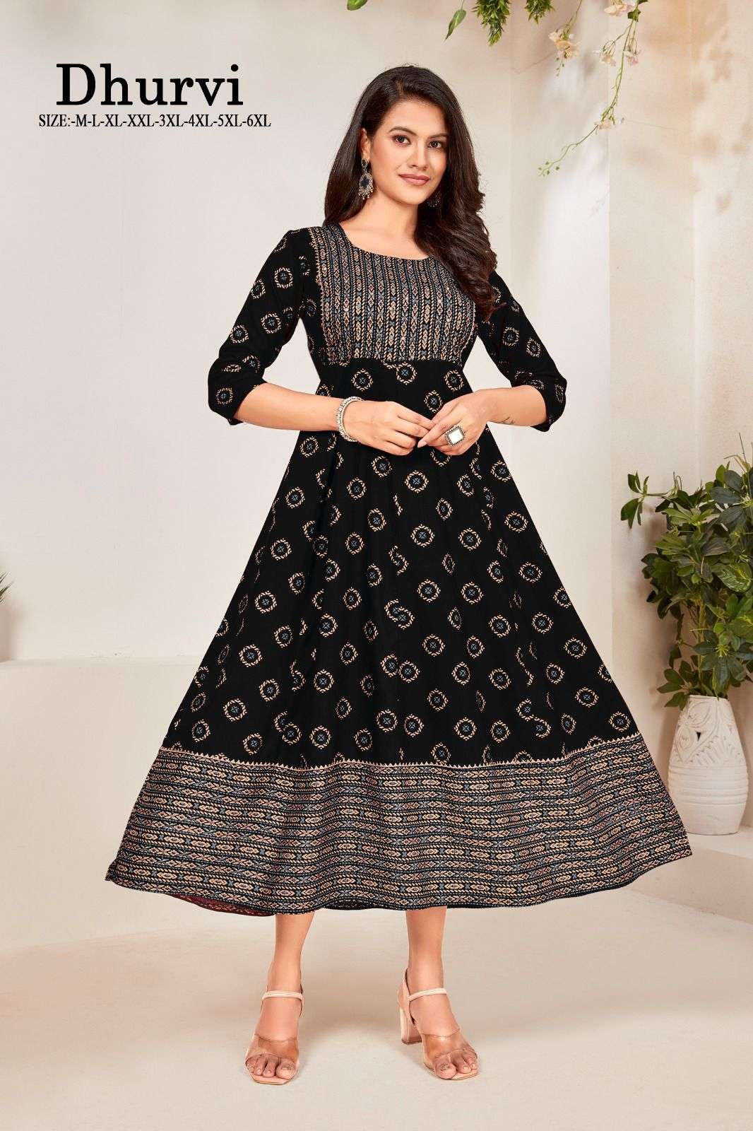 DHRUVI RAYON KHADI GOLD NECK HANDWORK Gown Kurti Wholesale catalog