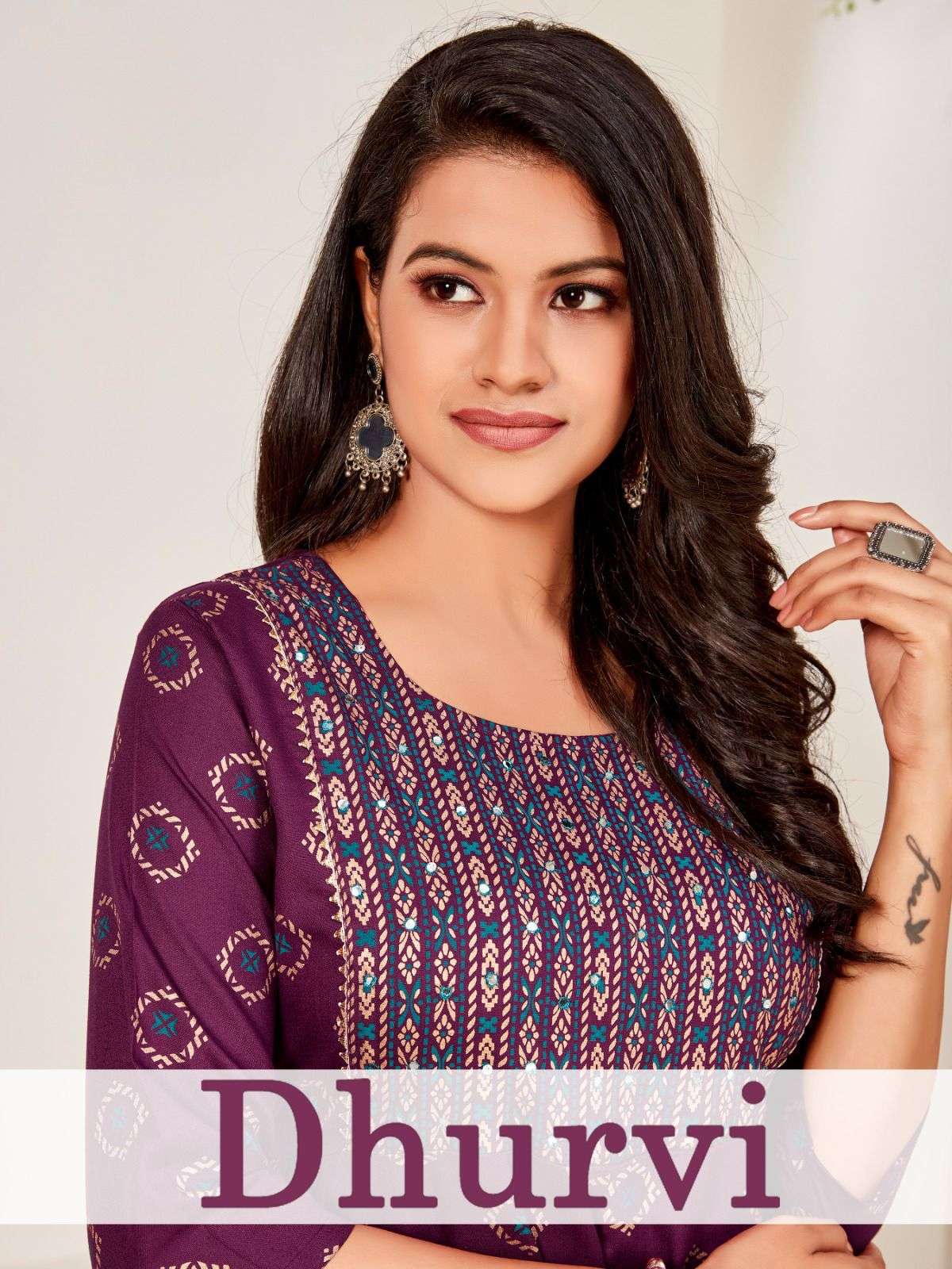 DHRUVI RAYON KHADI GOLD NECK HANDWORK Gown Kurti Wholesale catalog