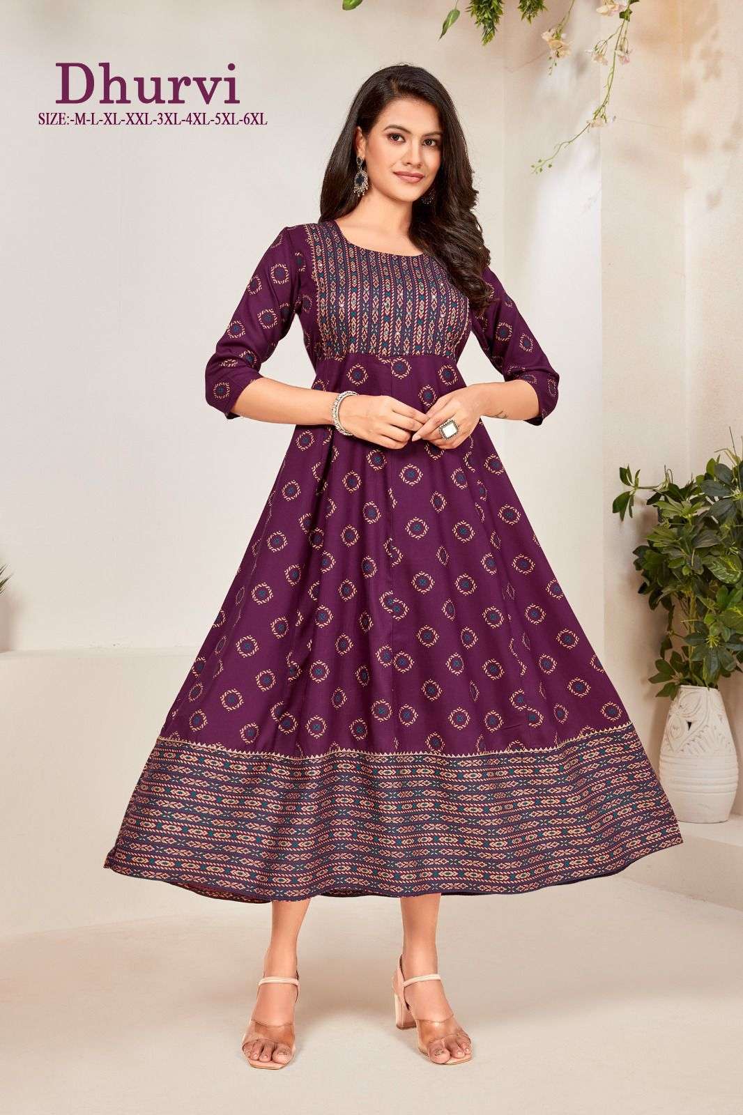 DHRUVI RAYON KHADI GOLD NECK HANDWORK Gown Kurti Wholesale catalog