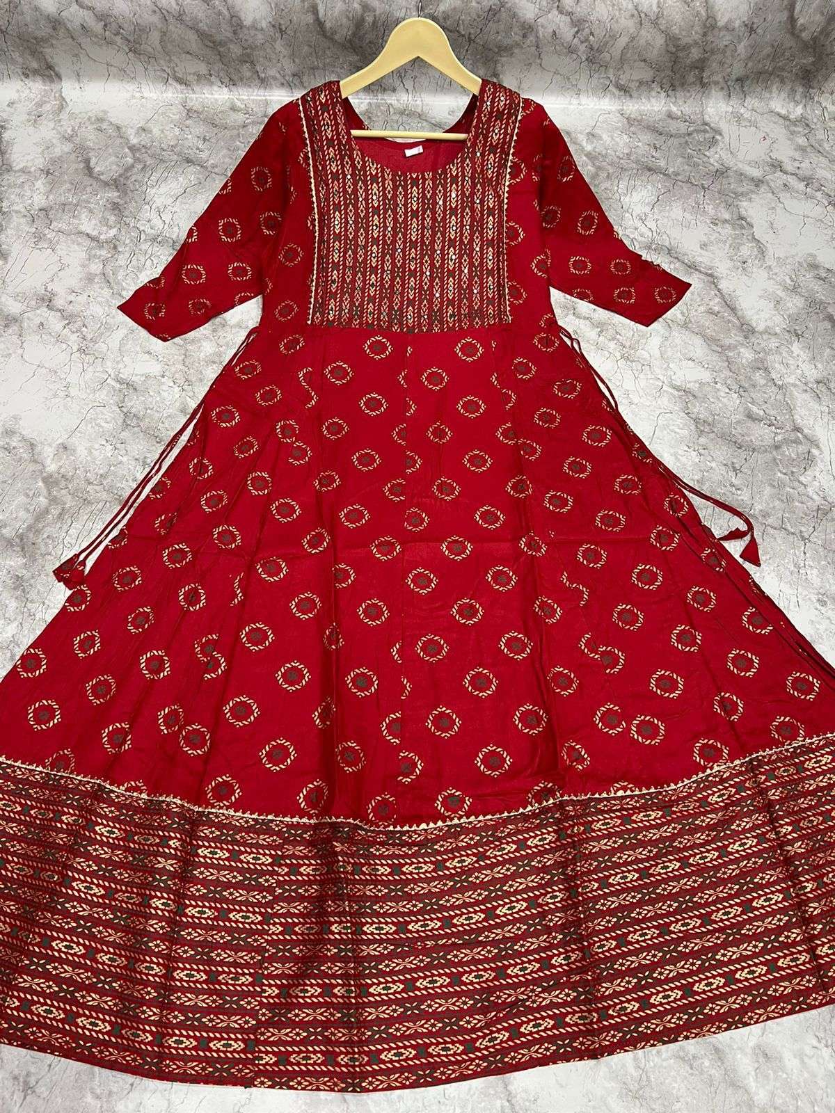DHRUVI RAYON KHADI GOLD NECK HANDWORK Gown Kurti Wholesale catalog