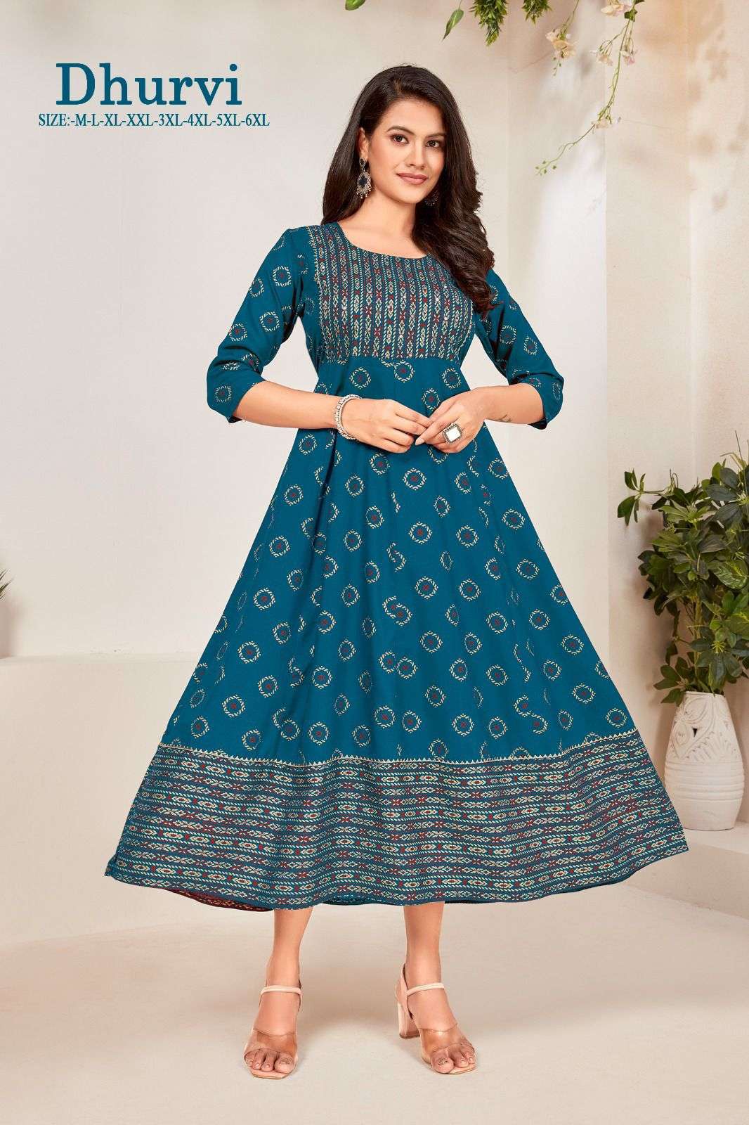 DHRUVI RAYON KHADI GOLD NECK HANDWORK Gown Kurti Wholesale catalog