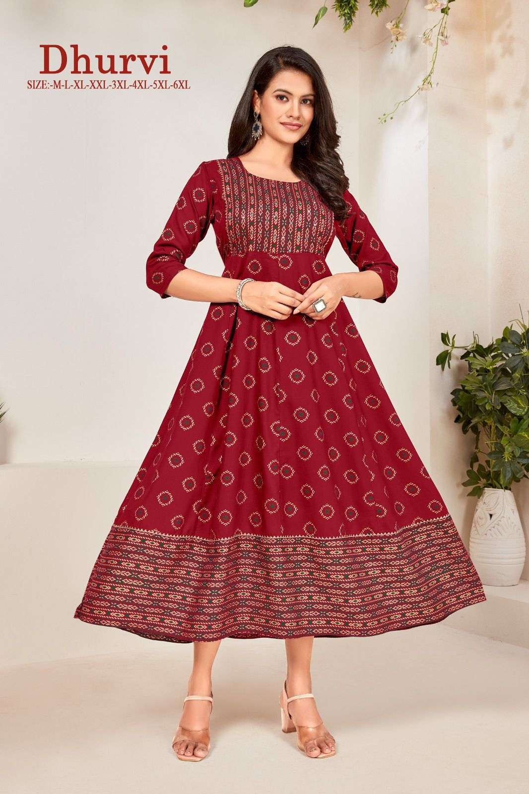 DHRUVI RAYON KHADI GOLD NECK HANDWORK Gown Kurti Wholesale catalog