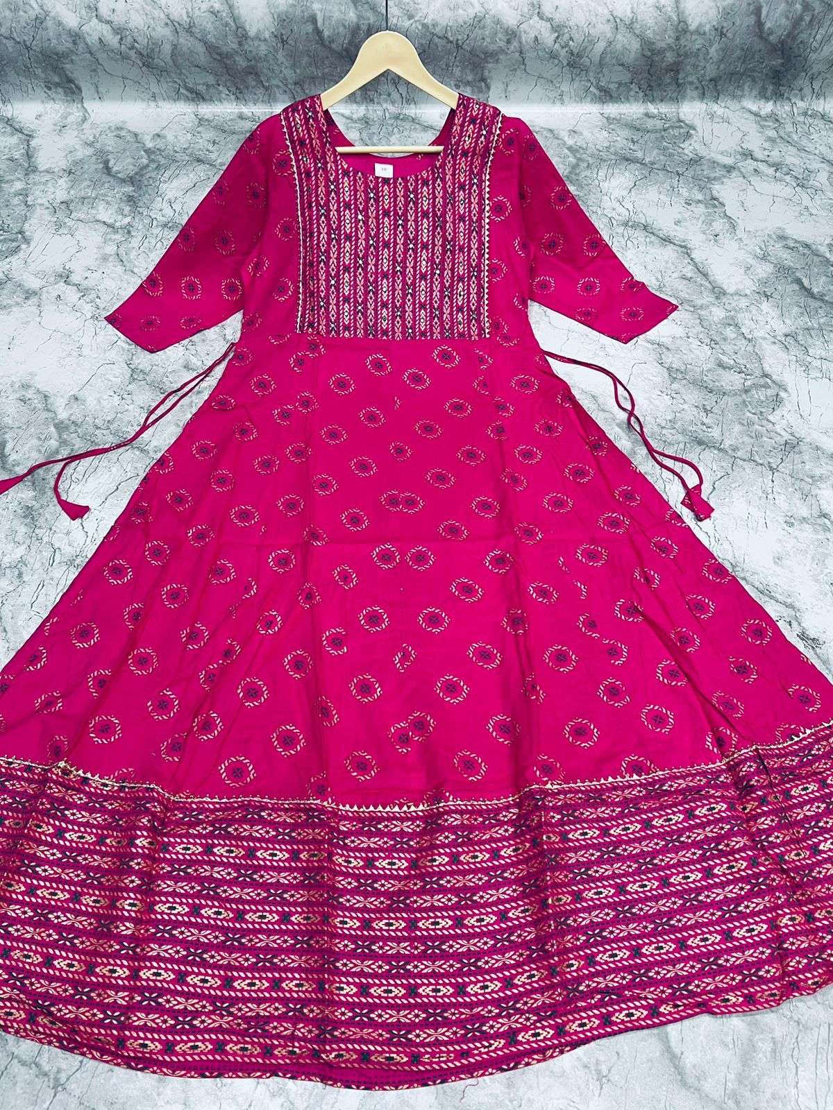 DHRUVI RAYON KHADI GOLD NECK HANDWORK Gown Kurti Wholesale catalog