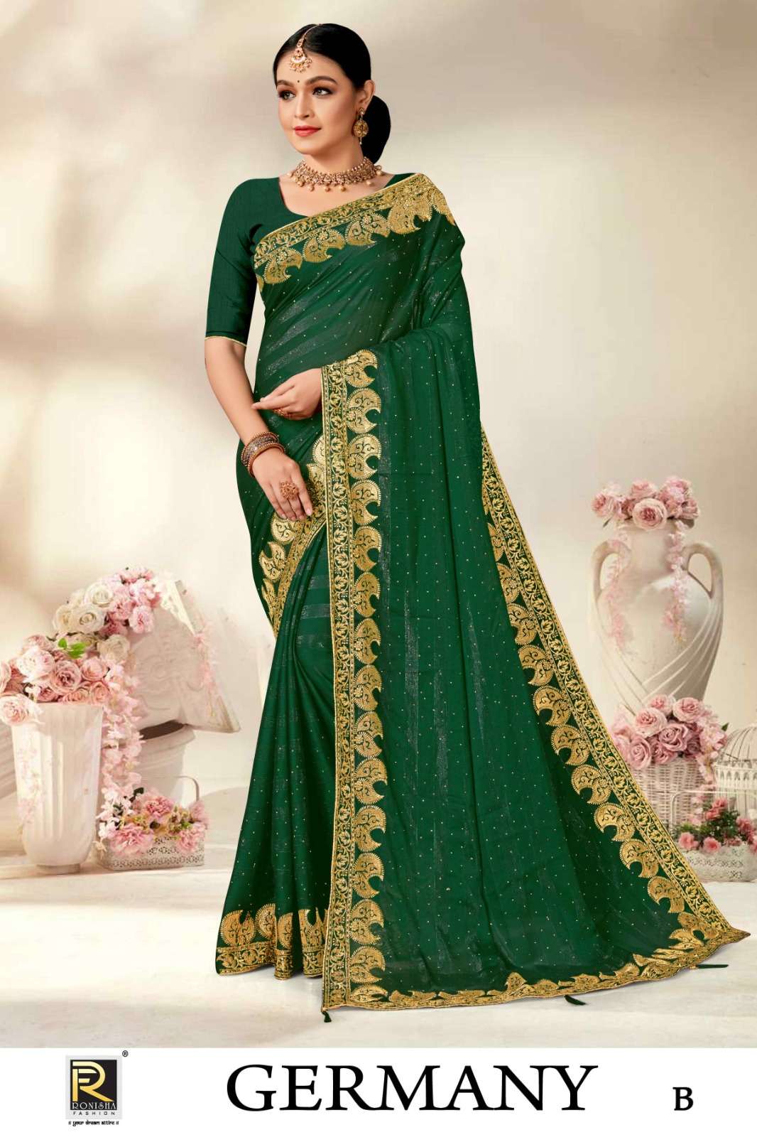 GERMANY  BY RONISHA SAREE  FANCY FABRICS WITH SIROSKI DIAMOND AND EMBROIDERY WORK SUPER HIT COLLECTION 