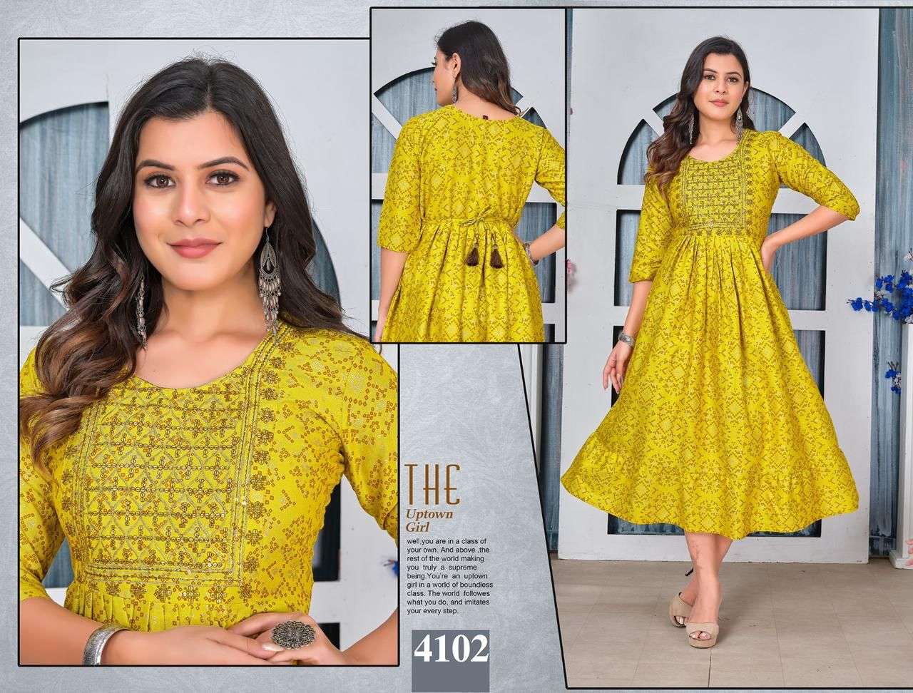 GOLDEN BEAUTIFUL LOOK VOL.1 Rayon Foil  Print Kurti Wholesale catalog