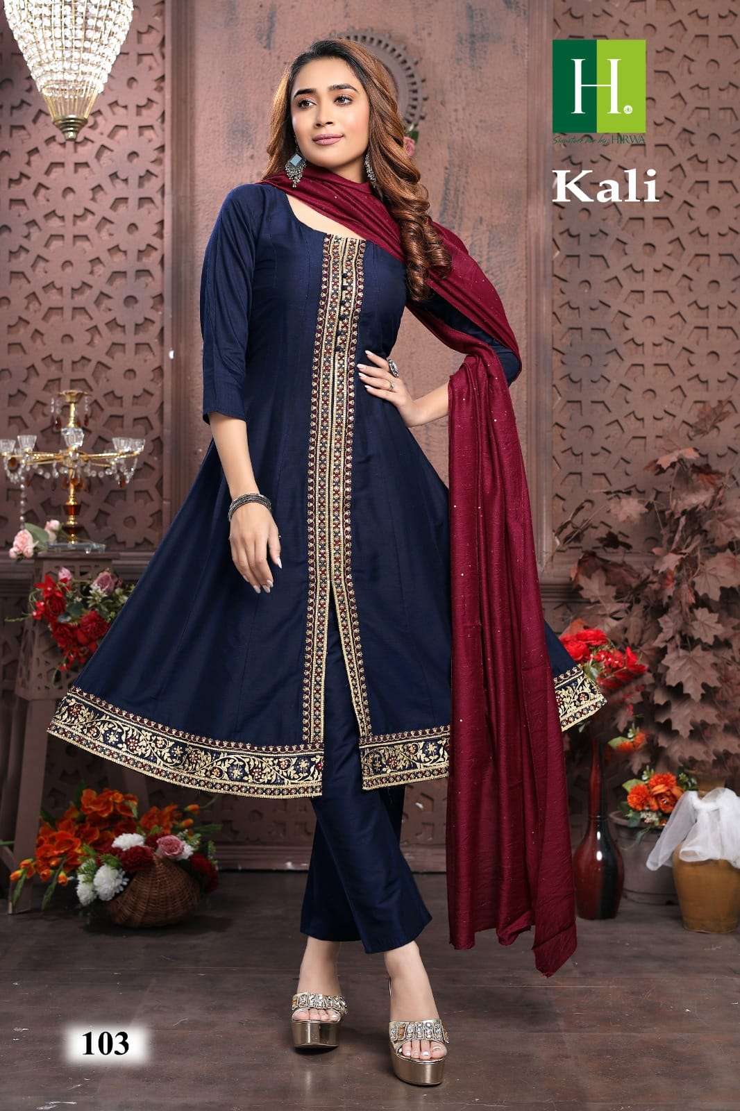 HIRWA Kali Long Slub Silk Kurti Wholesale catalog