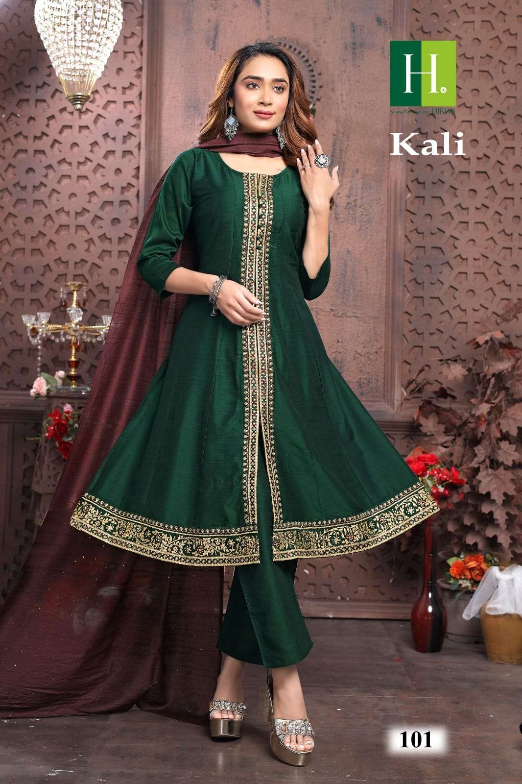 HIRWA Kali Long Slub Silk Kurti Wholesale catalog