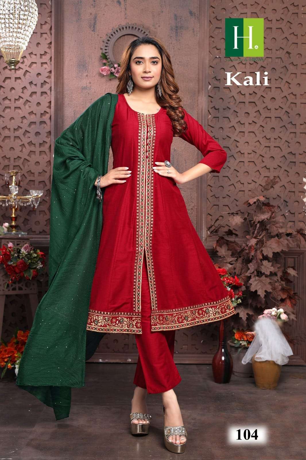 HIRWA Kali Long Slub Silk Kurti Wholesale catalog