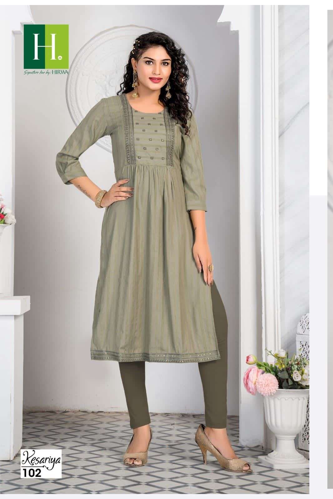 HIRWA  KESARIYA Naira cut Kurti Wholesale catalog