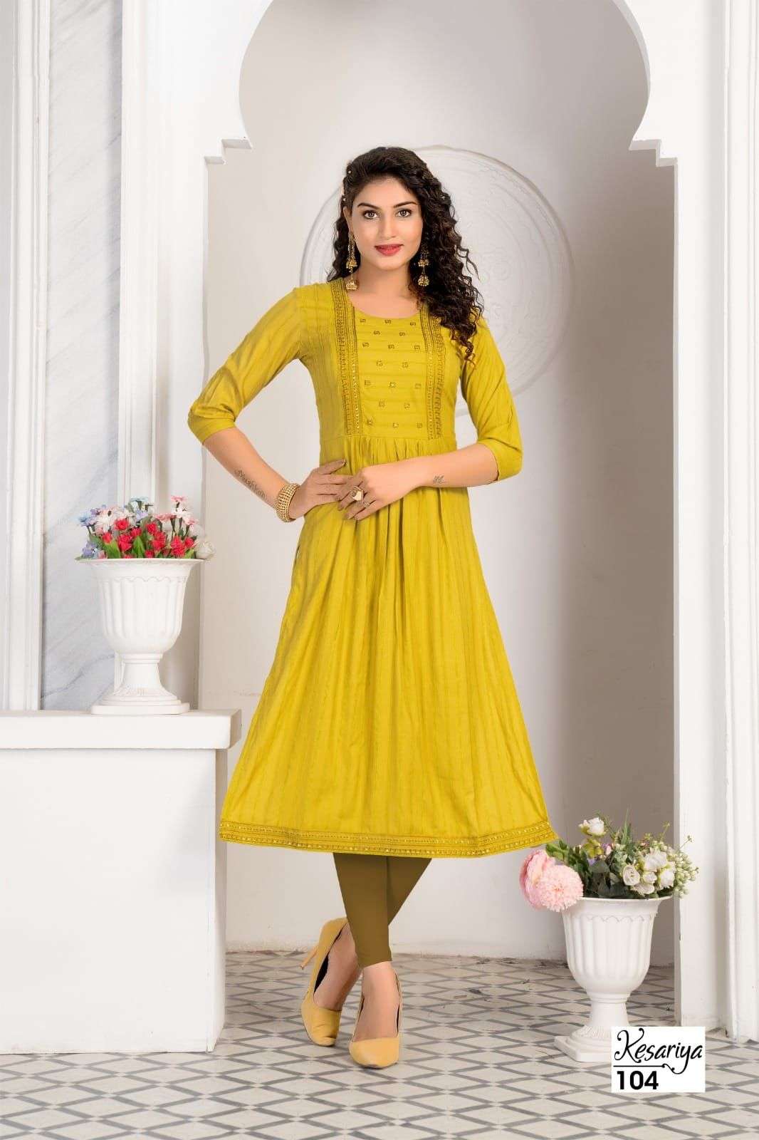 HIRWA  KESARIYA Naira cut Kurti Wholesale catalog