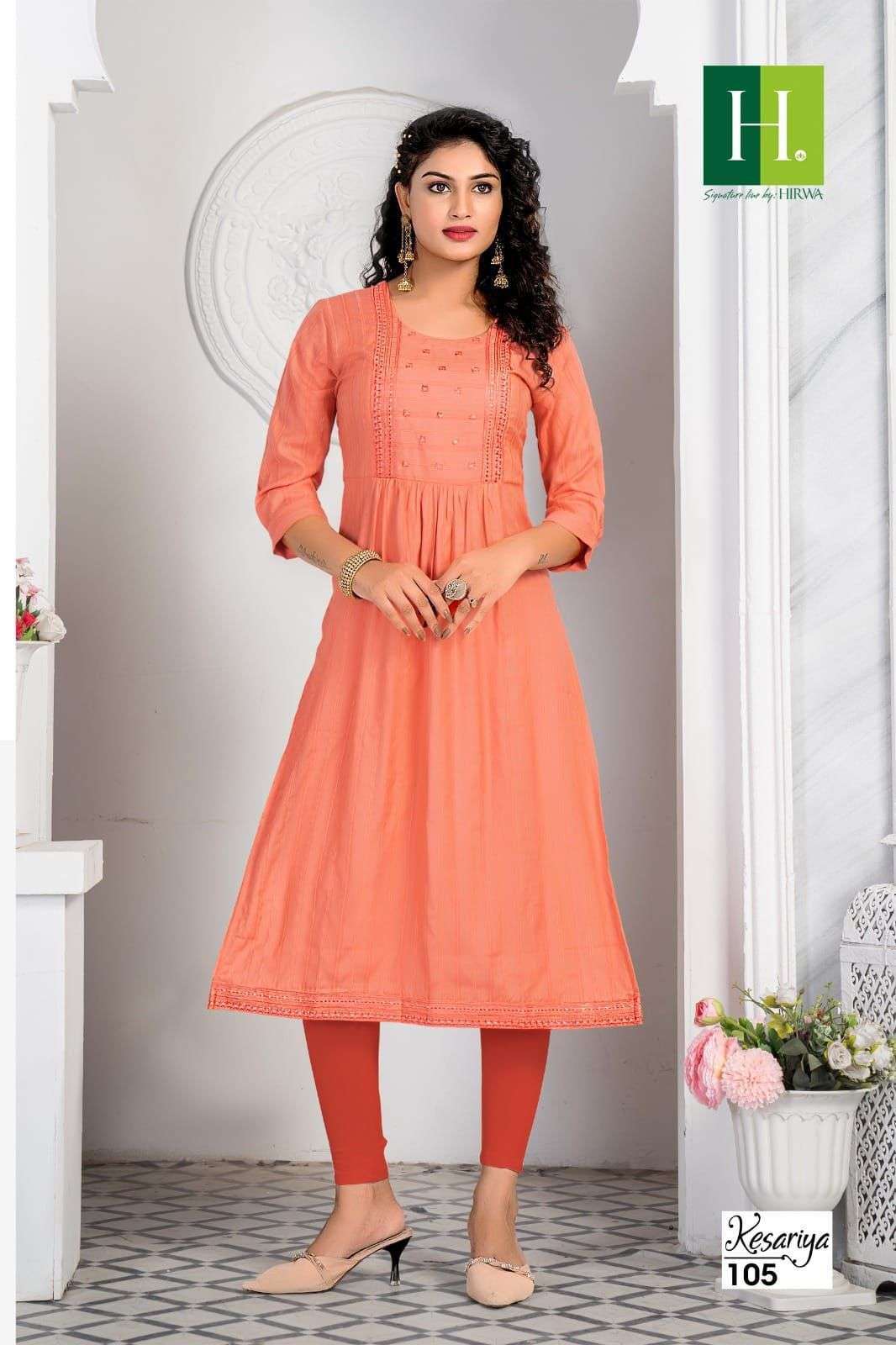 HIRWA  KESARIYA Naira cut Kurti Wholesale catalog
