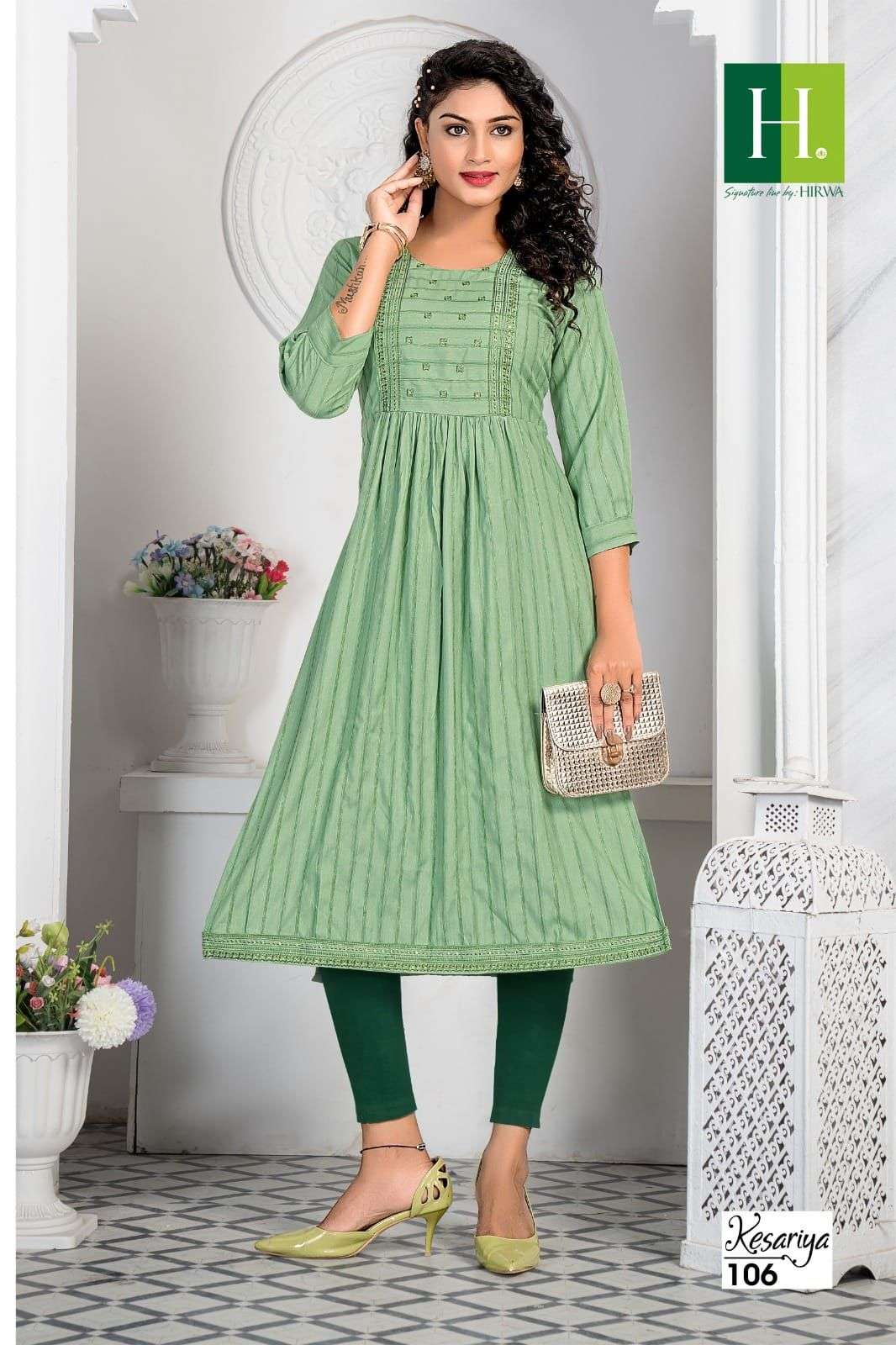 HIRWA  KESARIYA Naira cut Kurti Wholesale catalog