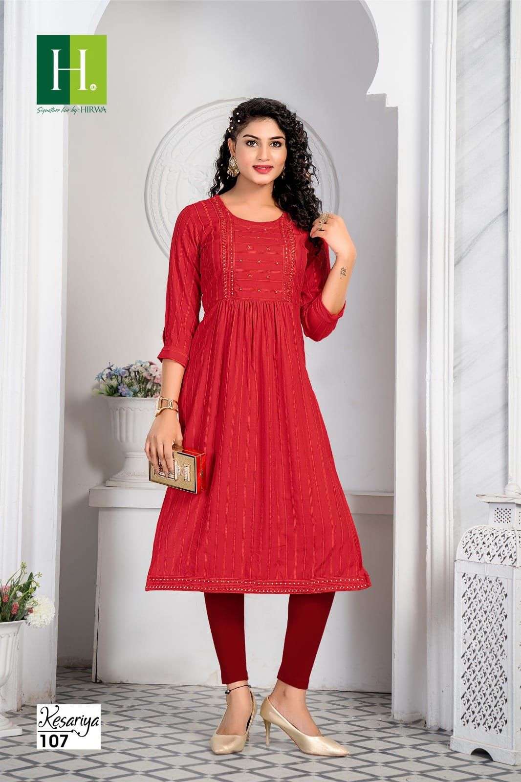HIRWA  KESARIYA Naira cut Kurti Wholesale catalog