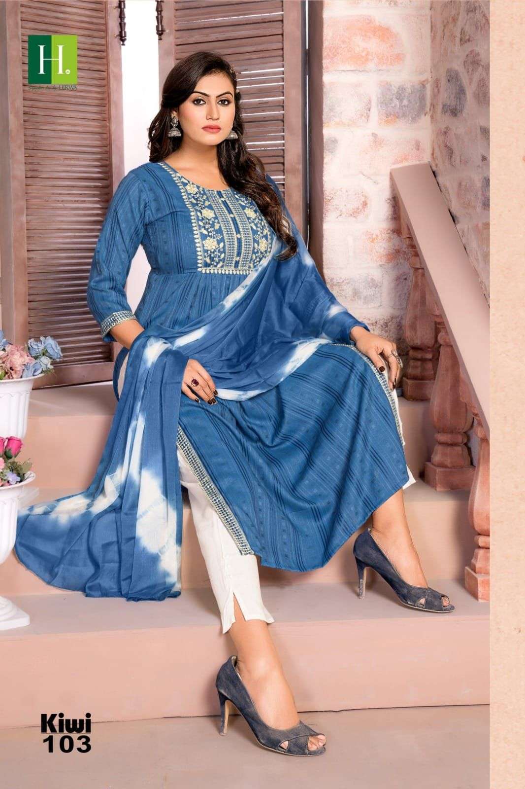 HIRWA Naira 3-Piece KIWI Naira cut Rayon Kurti Wholesale catalog