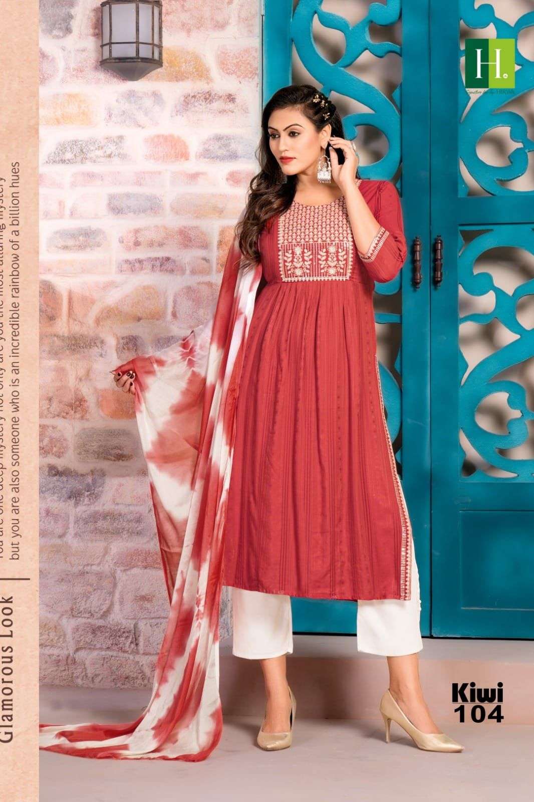 HIRWA Naira 3-Piece KIWI Naira cut Rayon Kurti Wholesale catalog