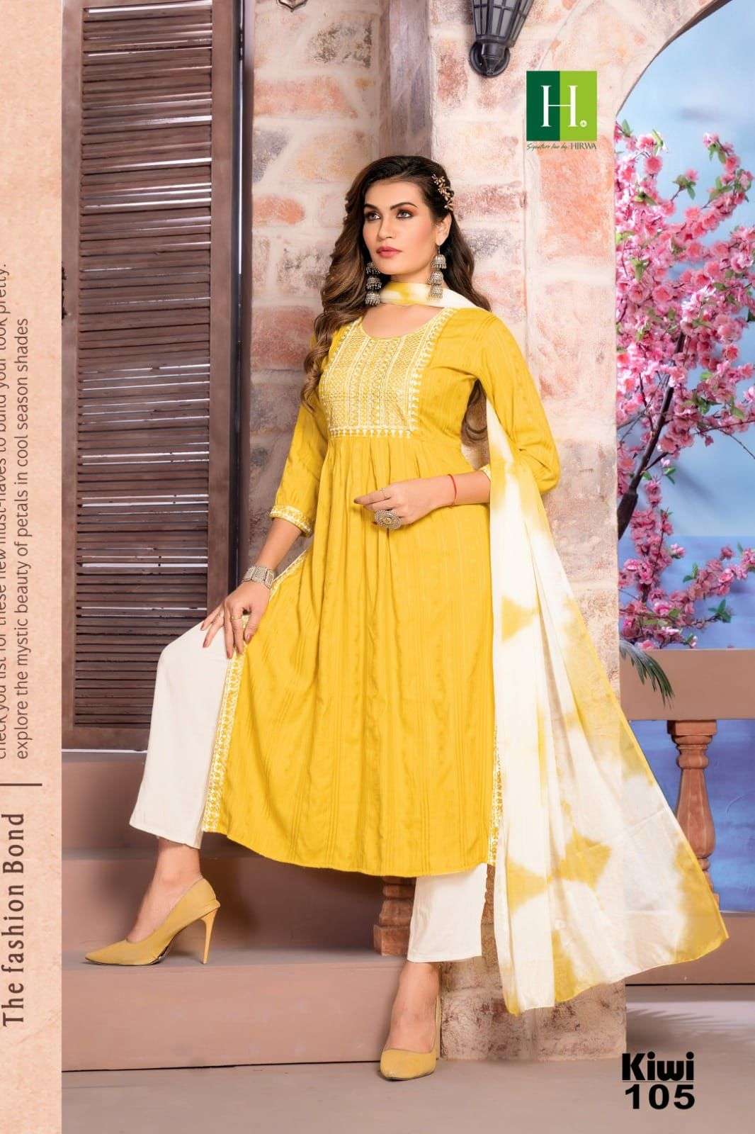 HIRWA Naira 3-Piece KIWI Naira cut Rayon Kurti Wholesale catalog