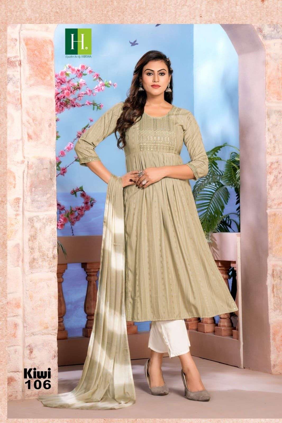 HIRWA Naira 3-Piece KIWI Naira cut Rayon Kurti Wholesale catalog