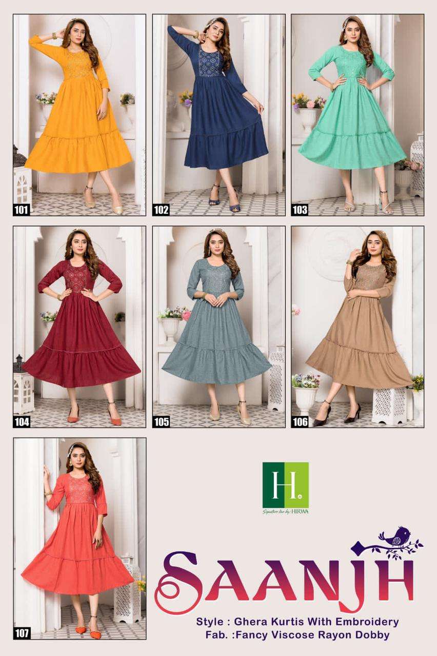 HIRWA Saanjh Viscose Rayon Long Ghera Kurti Wholesale catalog