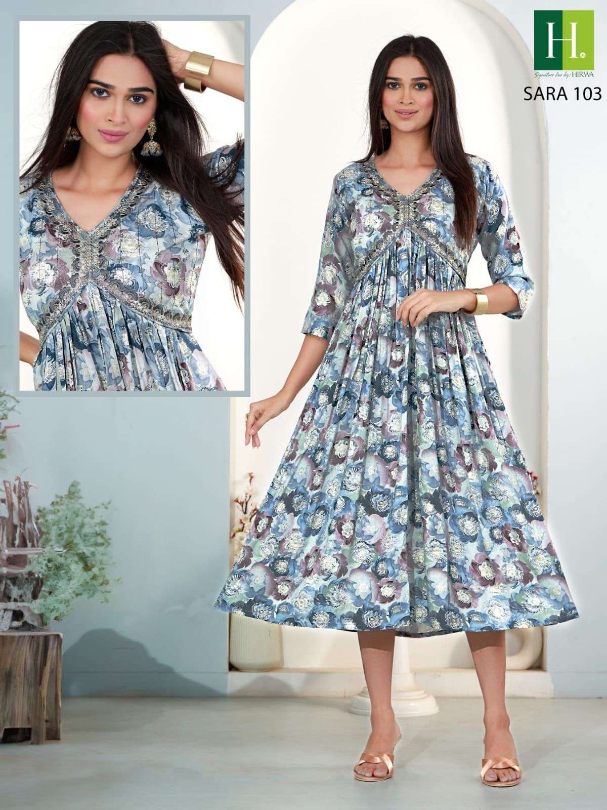 HIRWA Sara RAYON FOIL Prints ALIA Cut Kurti Wholesale catalog