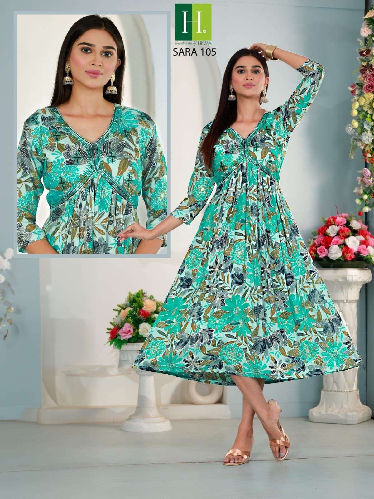 HIRWA Sara RAYON FOIL Prints ALIA Cut Kurti Wholesale catalog