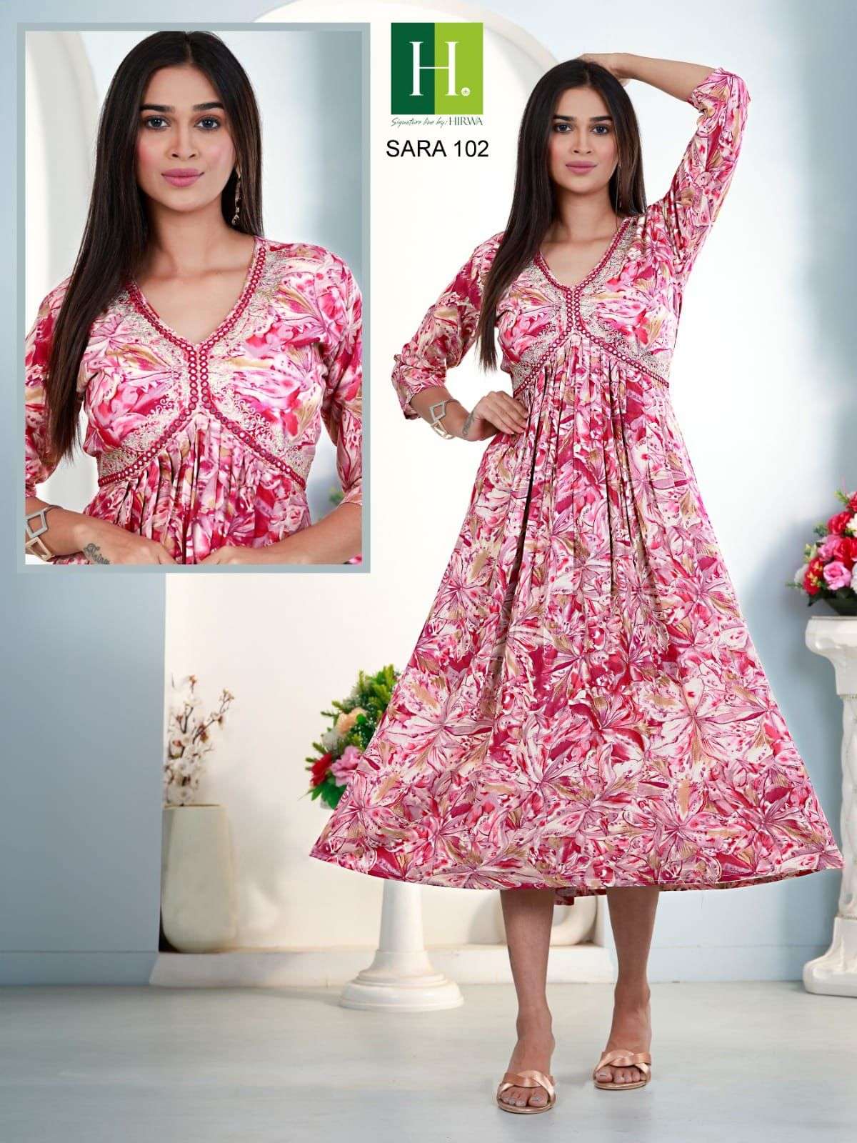 HIRWA Sara RAYON FOIL Prints ALIA Cut Kurti Wholesale catalog