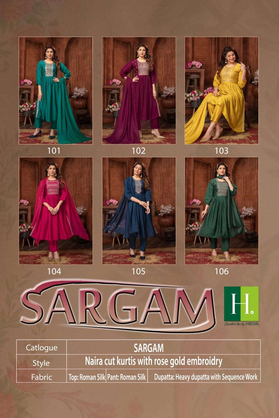 HIRWA SARGAM Naira Cut Kurti Wholesale catalog
