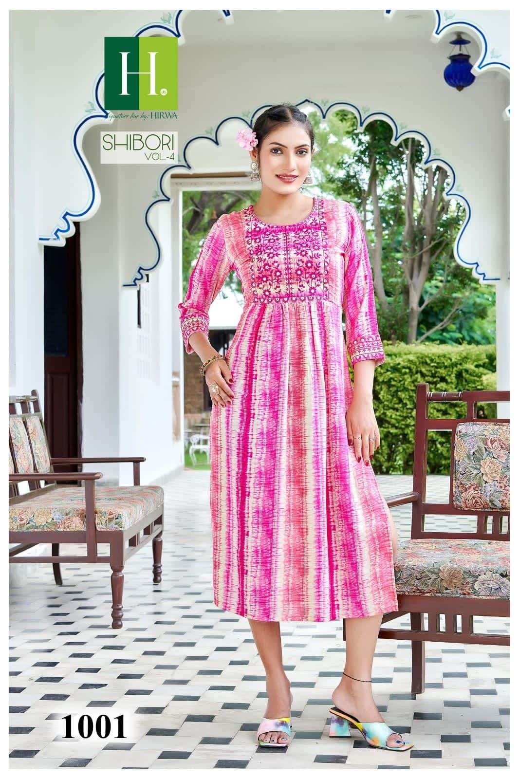 HIRWA SHIBORI Vol-4 Naira Cut Festive Wear Kurti Wholesale catalog
