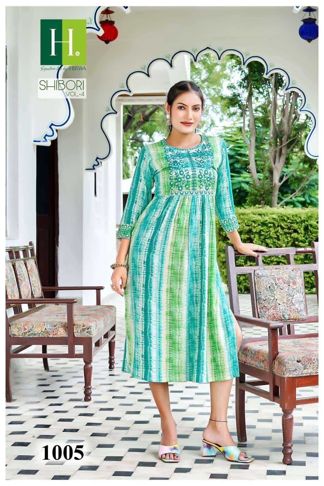 HIRWA SHIBORI Vol-4 Naira Cut Festive Wear Kurti Wholesale catalog