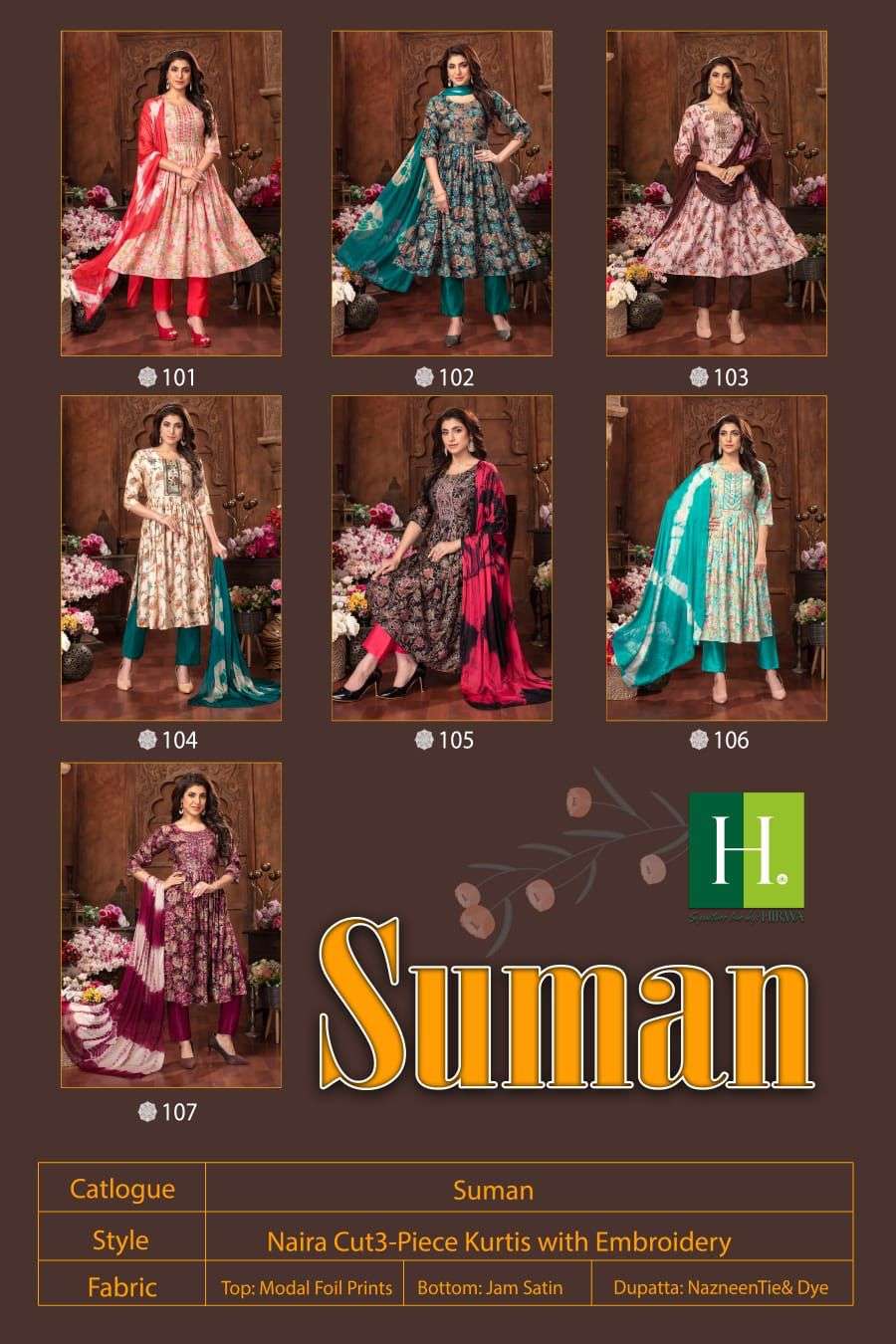 HIRWA SUMAN Naira Cut Kurti Wholesale catalog