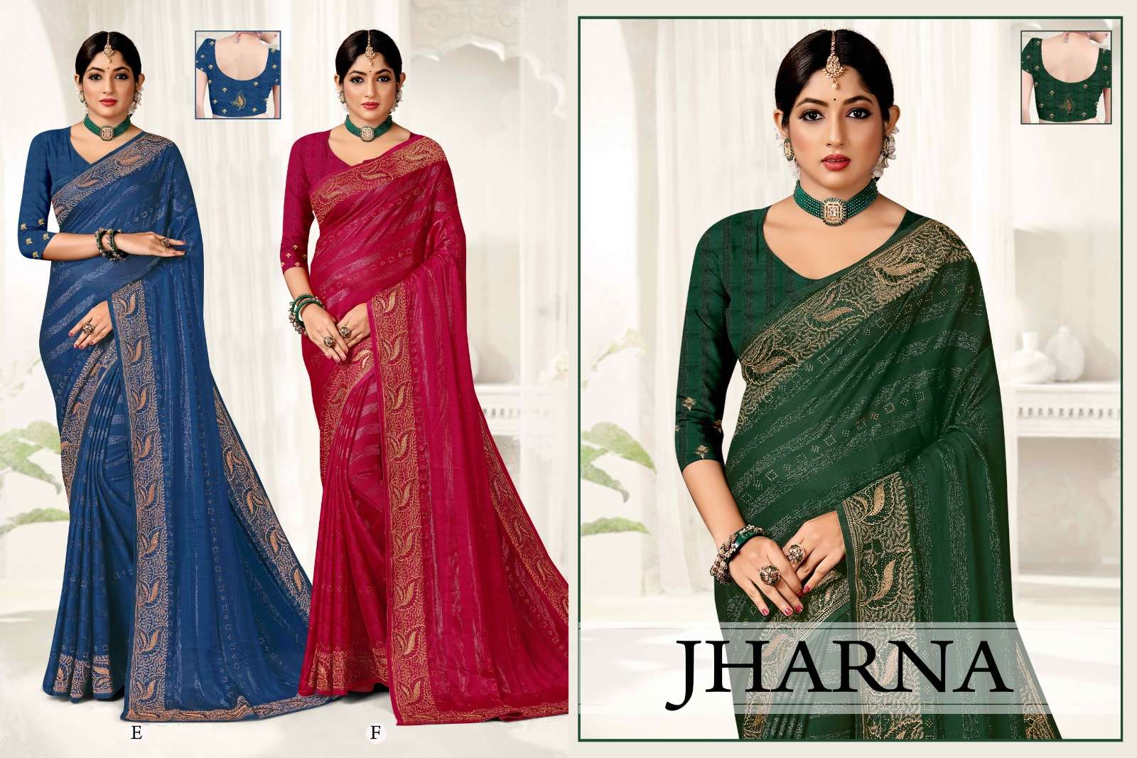 JHARNA  BY RONISHA SAREE  FANCY FABRICS SELF PETTERN WITH SIROSKI DIAMOND AND EMBROIDERY WORK SUPER HIT COLLECTION 