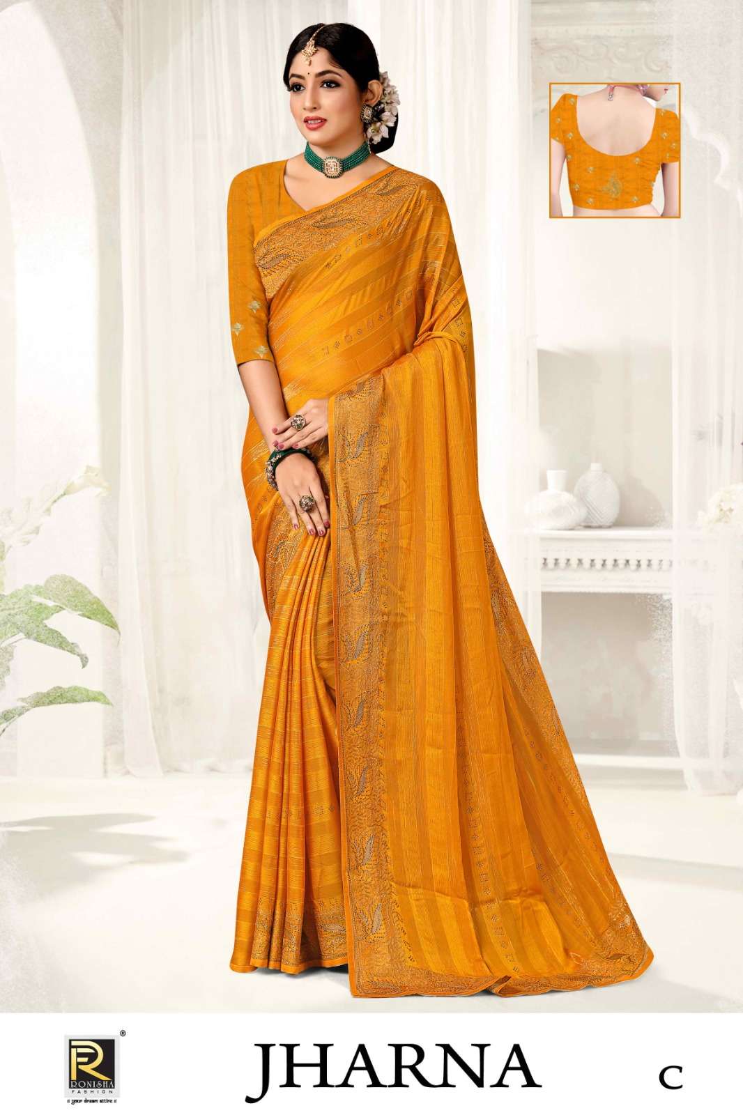 JHARNA  BY RONISHA SAREE  FANCY FABRICS SELF PETTERN WITH SIROSKI DIAMOND AND EMBROIDERY WORK SUPER HIT COLLECTION 