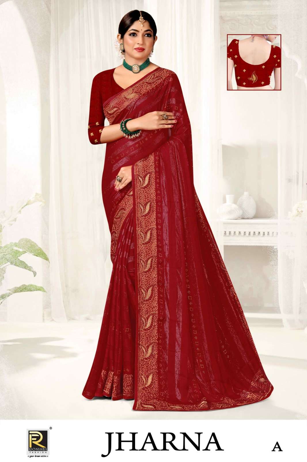 JHARNA  BY RONISHA SAREE  FANCY FABRICS SELF PETTERN WITH SIROSKI DIAMOND AND EMBROIDERY WORK SUPER HIT COLLECTION 