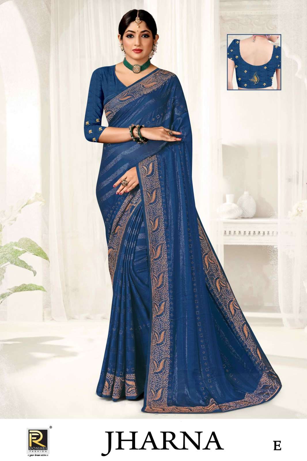 JHARNA  BY RONISHA SAREE  FANCY FABRICS SELF PETTERN WITH SIROSKI DIAMOND AND EMBROIDERY WORK SUPER HIT COLLECTION 