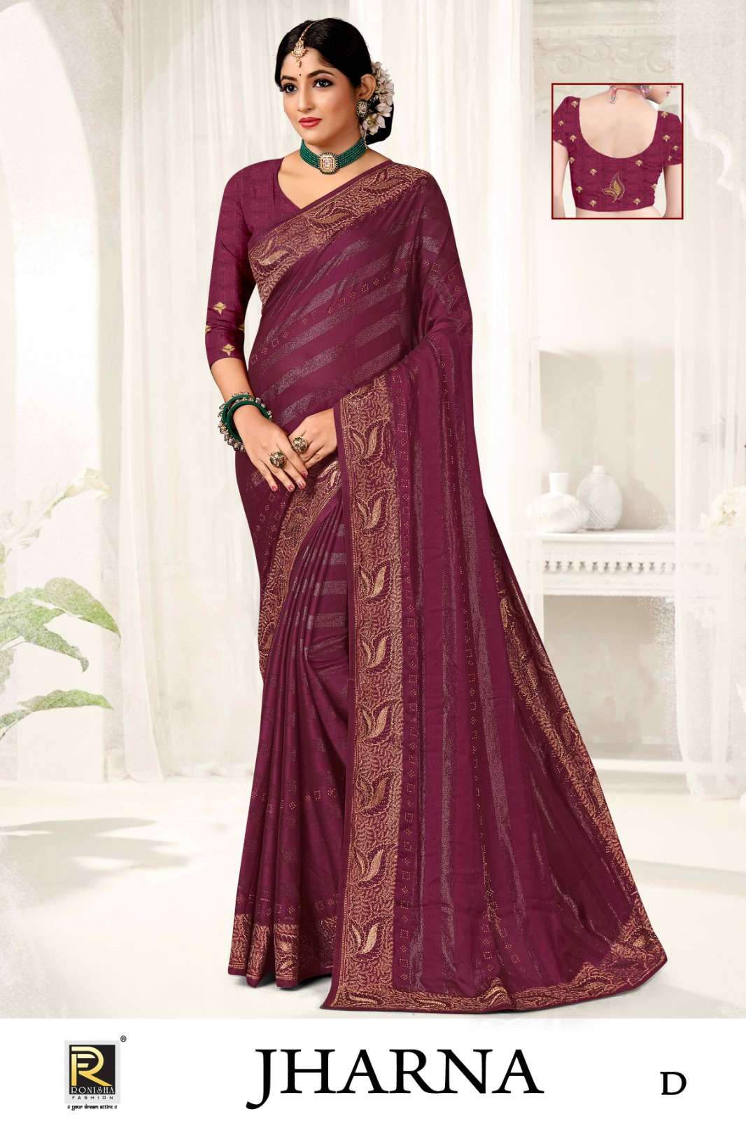 JHARNA  BY RONISHA SAREE  FANCY FABRICS SELF PETTERN WITH SIROSKI DIAMOND AND EMBROIDERY WORK SUPER HIT COLLECTION 