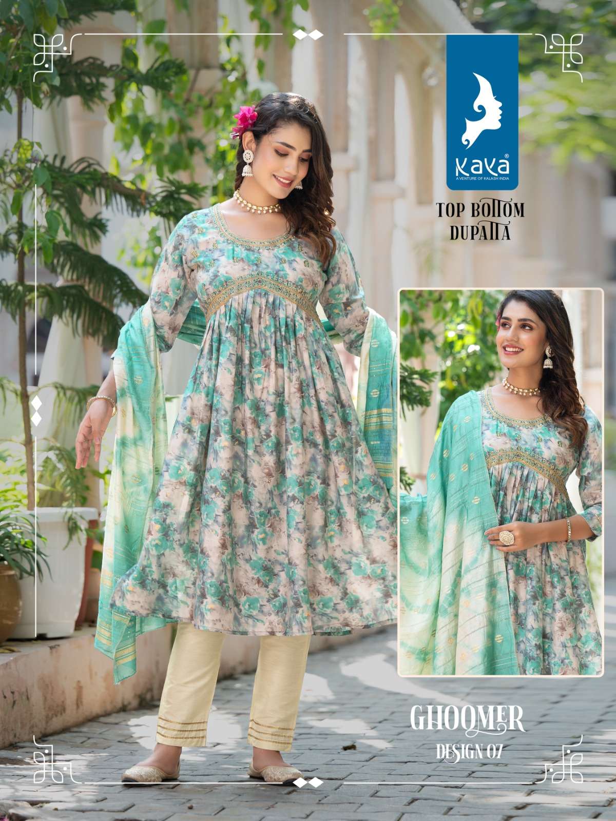 KAYA GHOOMER CHANDERI MODAL FOIL KURTI Wholesale catalog