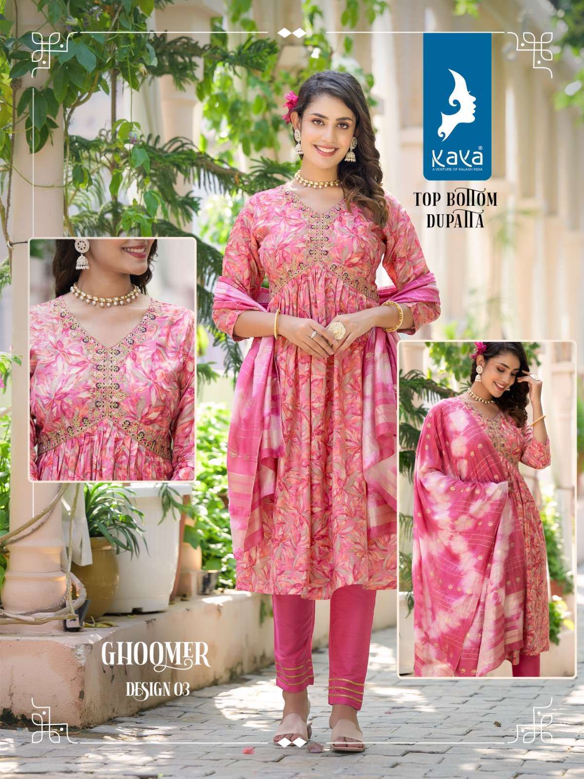 KAYA GHOOMER CHANDERI MODAL FOIL KURTI Wholesale catalog