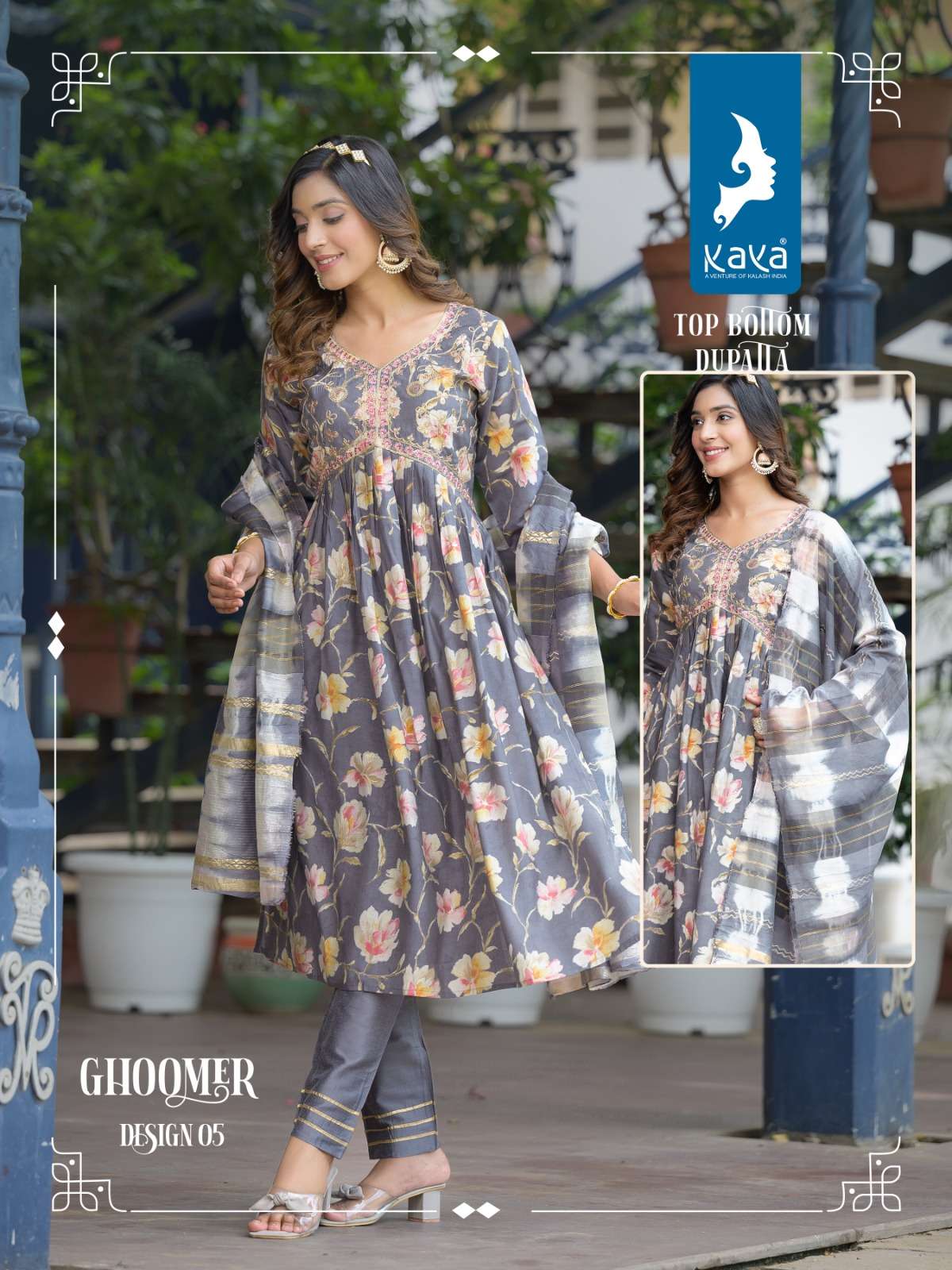 KAYA GHOOMER CHANDERI MODAL FOIL KURTI Wholesale catalog