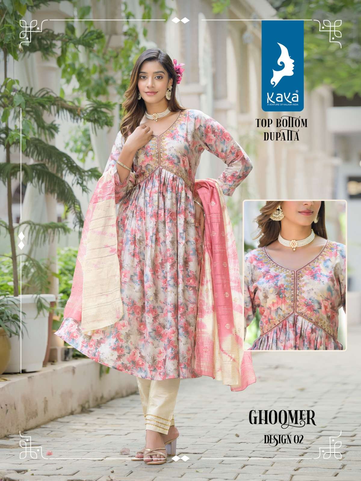 KAYA GHOOMER CHANDERI MODAL FOIL KURTI Wholesale catalog