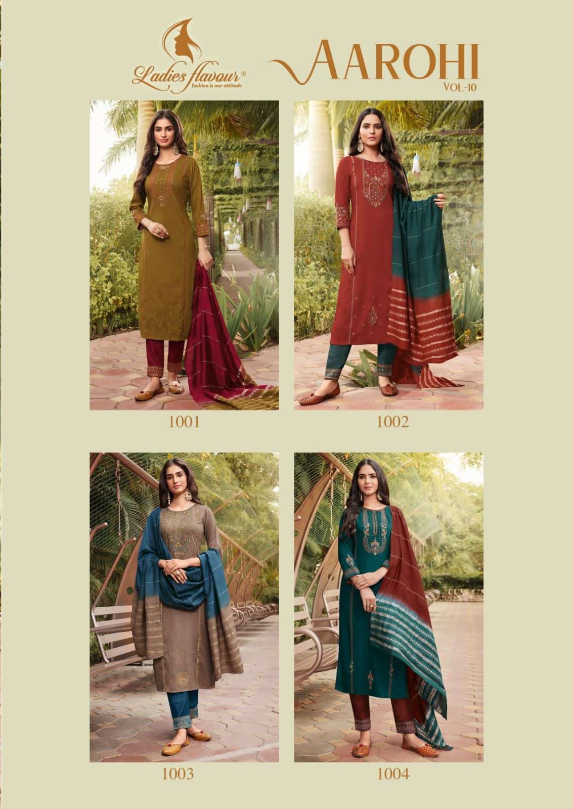 Ladies Flavour Aarohi Vol 10 Chinon Kurti Wholesale catalog