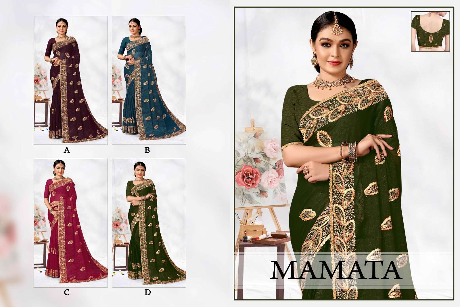MAMTA  BY RONISHA SAREE  FANCY FABRICS SELF PETTERN WITH SIROSKI DIAMOND AND EMBROIDERY WORK SUPER HIT COLLECTION 