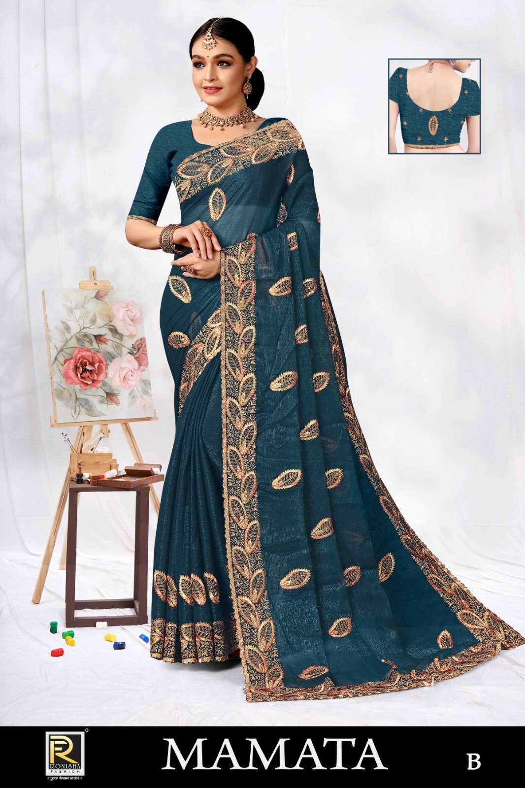 MAMTA  BY RONISHA SAREE  FANCY FABRICS SELF PETTERN WITH SIROSKI DIAMOND AND EMBROIDERY WORK SUPER HIT COLLECTION 