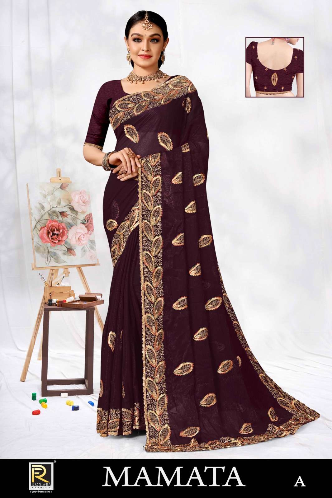MAMTA  BY RONISHA SAREE  FANCY FABRICS SELF PETTERN WITH SIROSKI DIAMOND AND EMBROIDERY WORK SUPER HIT COLLECTION 