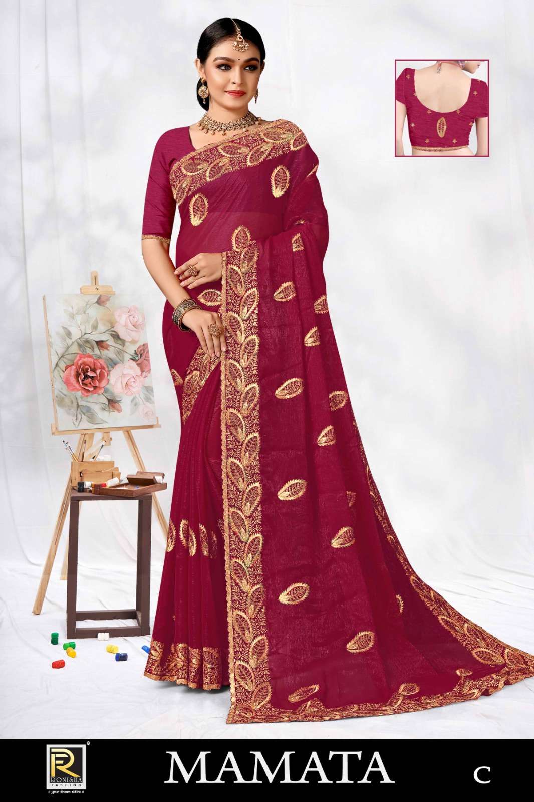 MAMTA  BY RONISHA SAREE  FANCY FABRICS SELF PETTERN WITH SIROSKI DIAMOND AND EMBROIDERY WORK SUPER HIT COLLECTION 