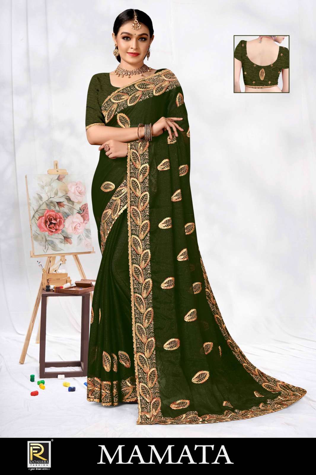 MAMTA  BY RONISHA SAREE  FANCY FABRICS SELF PETTERN WITH SIROSKI DIAMOND AND EMBROIDERY WORK SUPER HIT COLLECTION 